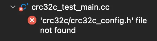 A build error in Xcode with the message "'crc32c/crc32c_config.h' file not found"